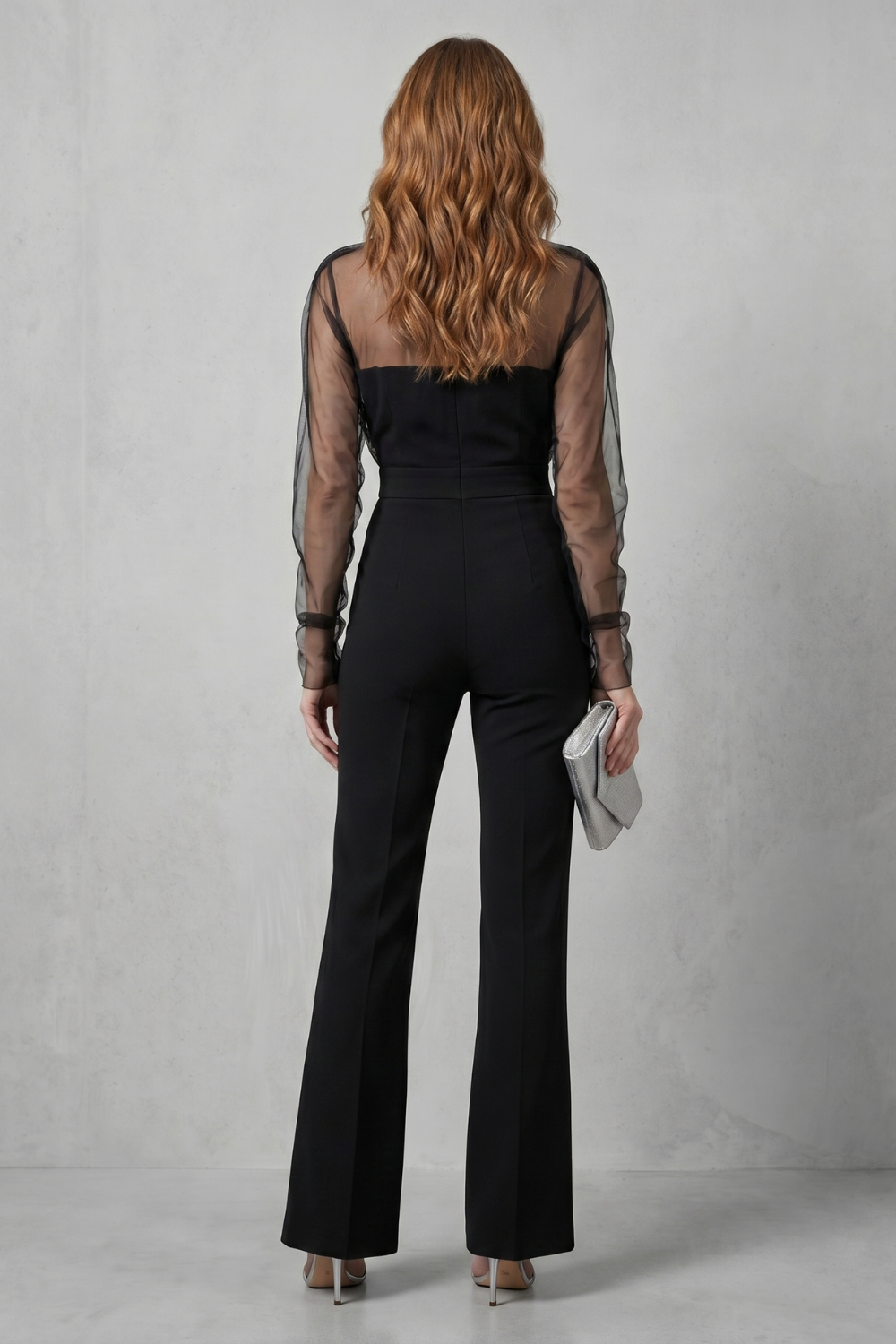 Veloura – Sheer illusion elegance – Flared-leg jumpsuit-10911790629207-OLVIA ROSE LONDON