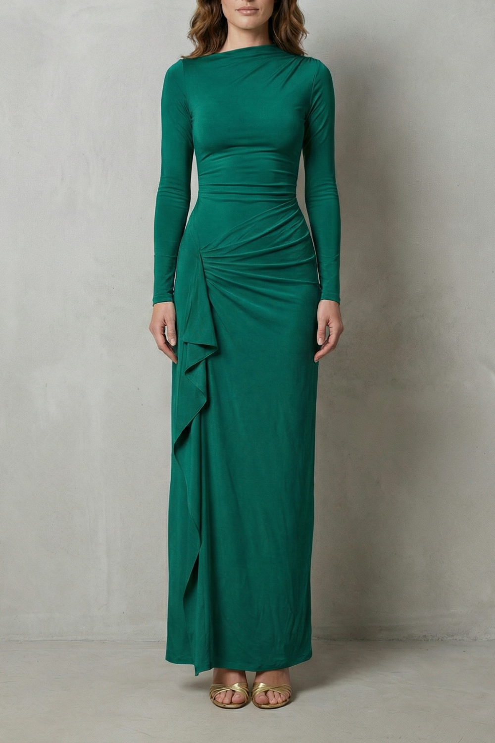 Veneta – Sculpted side drape – Long sleeve maxi gown-10601573548375-OLVIA ROSE LONDON