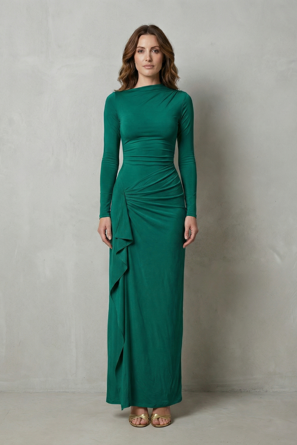 Veneta – Sculpted side drape – Long sleeve maxi gown-10601573548375-OLVIA ROSE LONDON