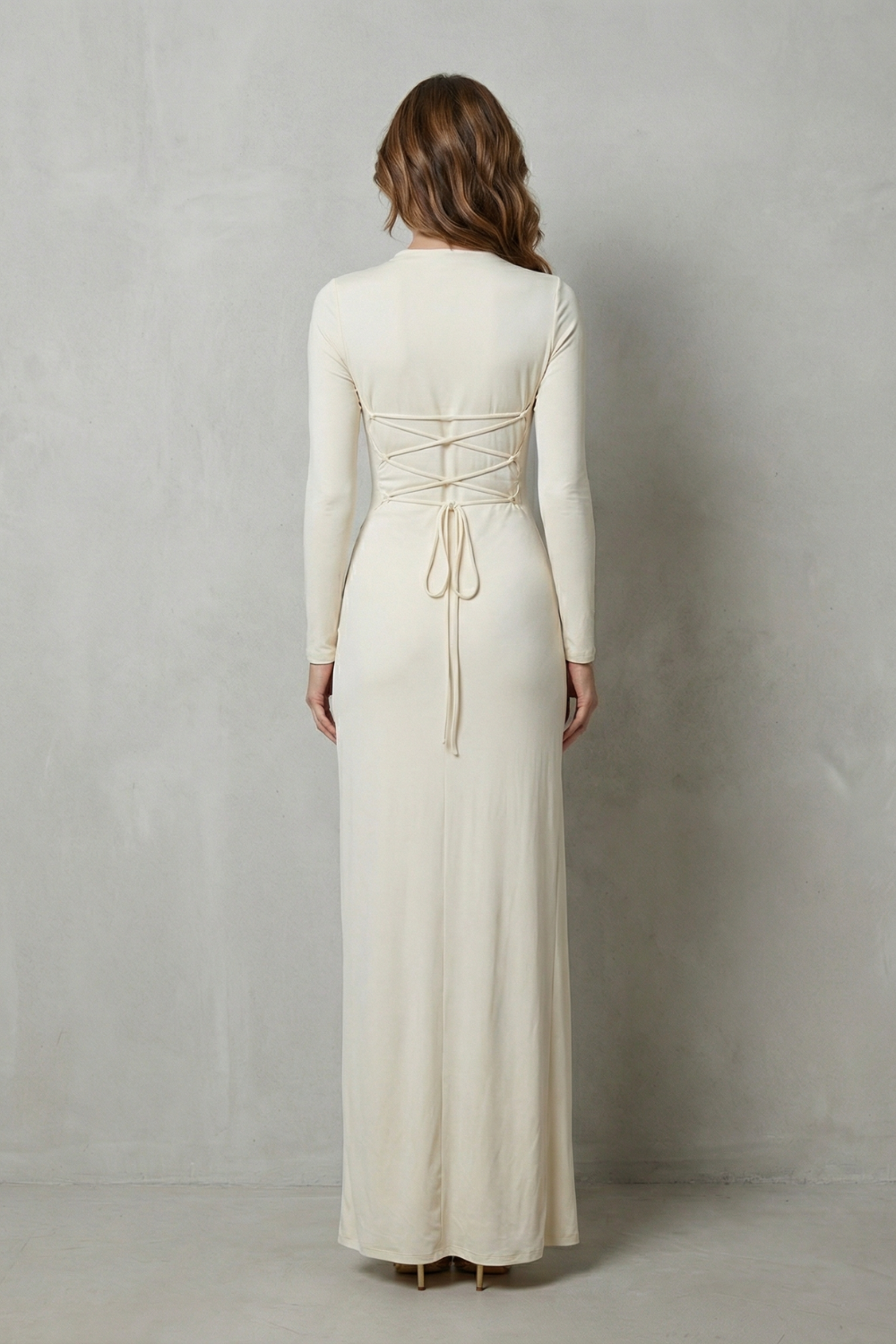 Veneta – Sculpted side drape – Long sleeve maxi gown-10601573548375-OLVIA ROSE LONDON