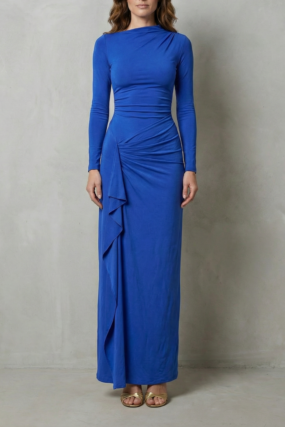 Veneta – Sculpted side drape – Long sleeve maxi gown-10601573548375-OLVIA ROSE LONDON