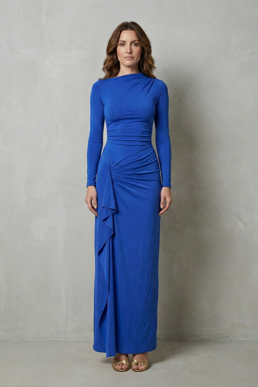 Veneta – Sculpted side drape – Long sleeve maxi gown-10601573548375-OLVIA ROSE LONDON