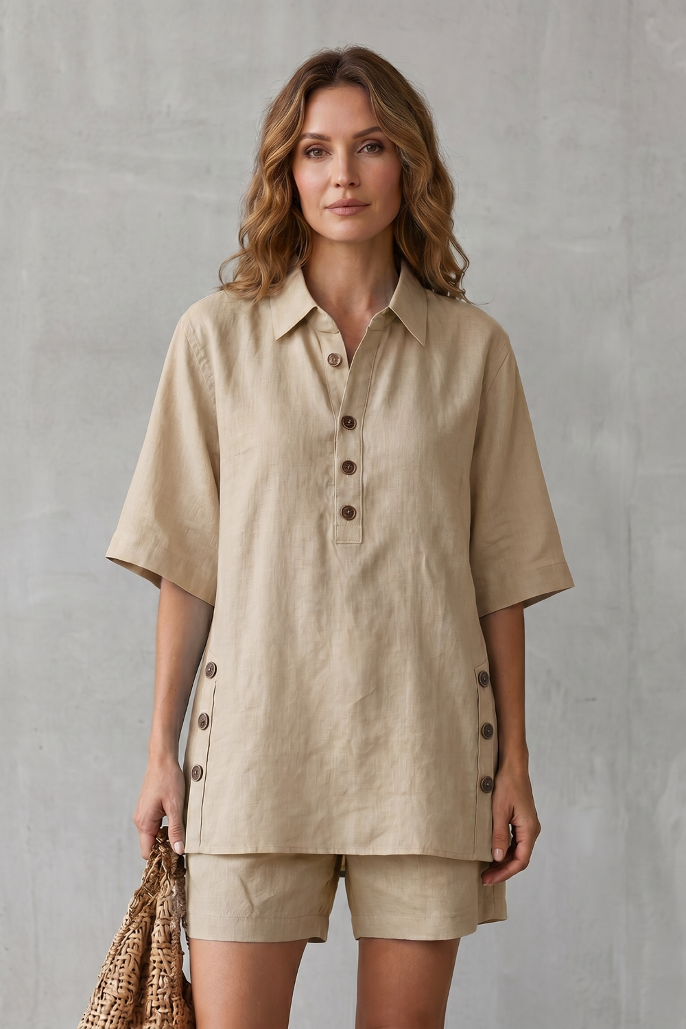 Verdelia – Relaxed button-detail comfort – Shorts set-10914565226839-OLVIA ROSE LONDON
