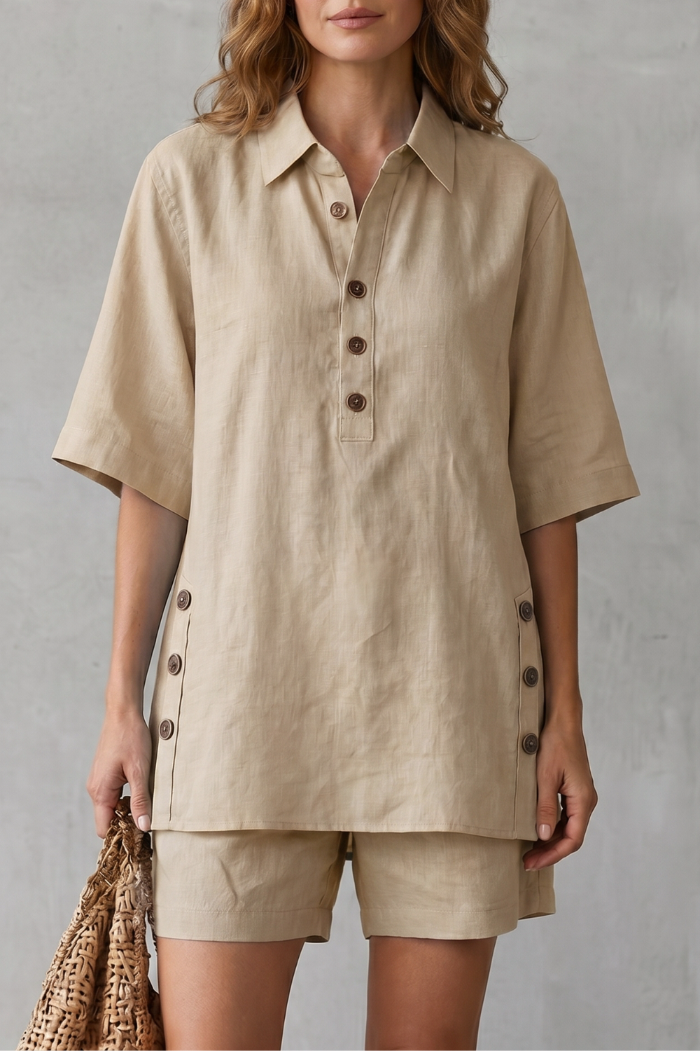 Verdelia – Relaxed button-detail comfort – Shorts set-10914565226839-OLVIA ROSE LONDON