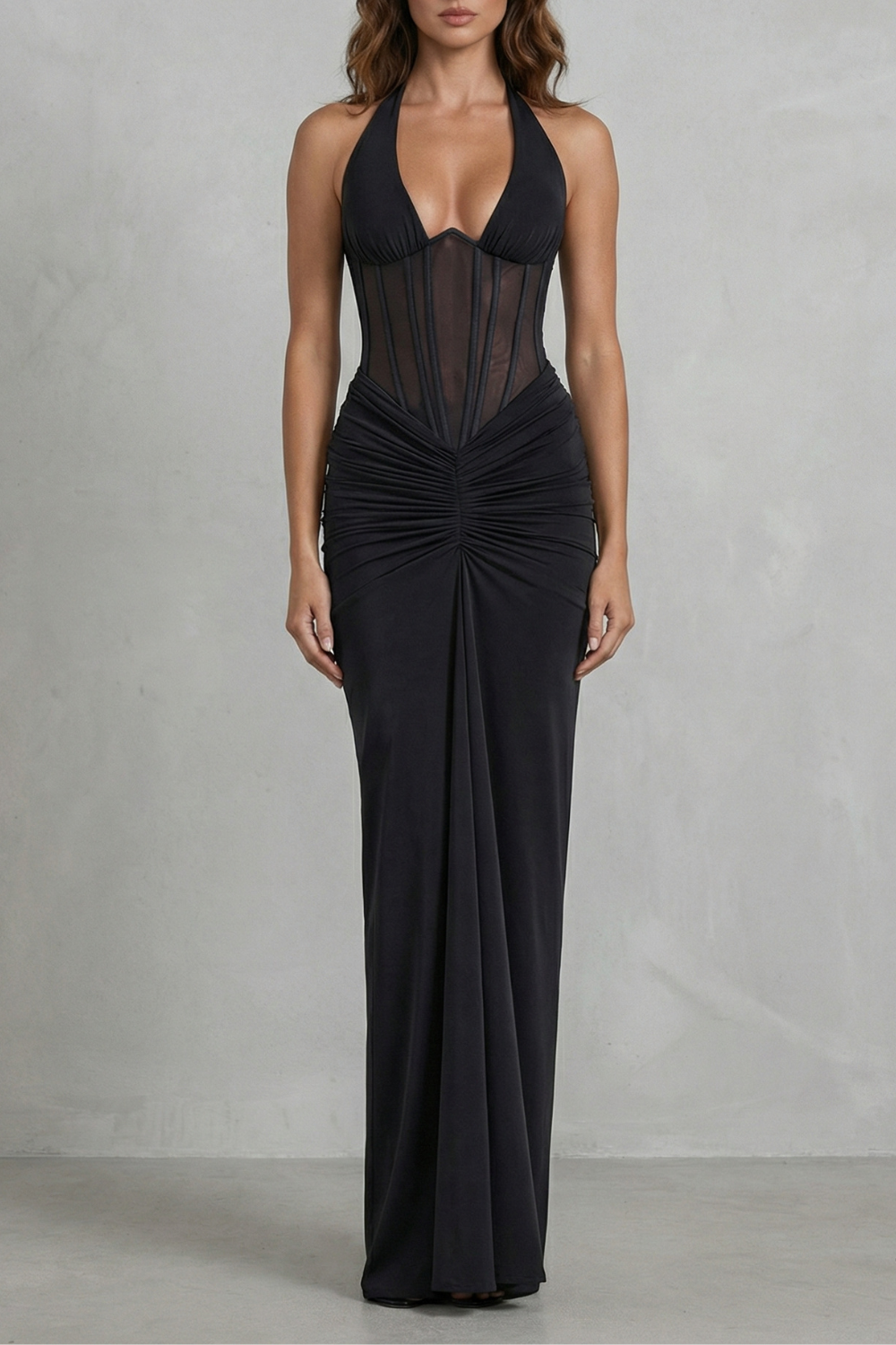 Verity – Sculpted allure – Women’s Halter Neck Corset Maxi Dress-10598837911895-OLVIA ROSE LONDON