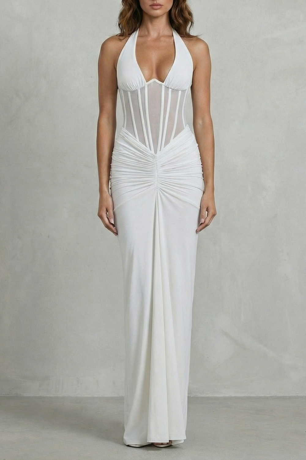 Verity – Sculpted allure – Women’s Halter Neck Corset Maxi Dress-10598837911895-OLVIA ROSE LONDON