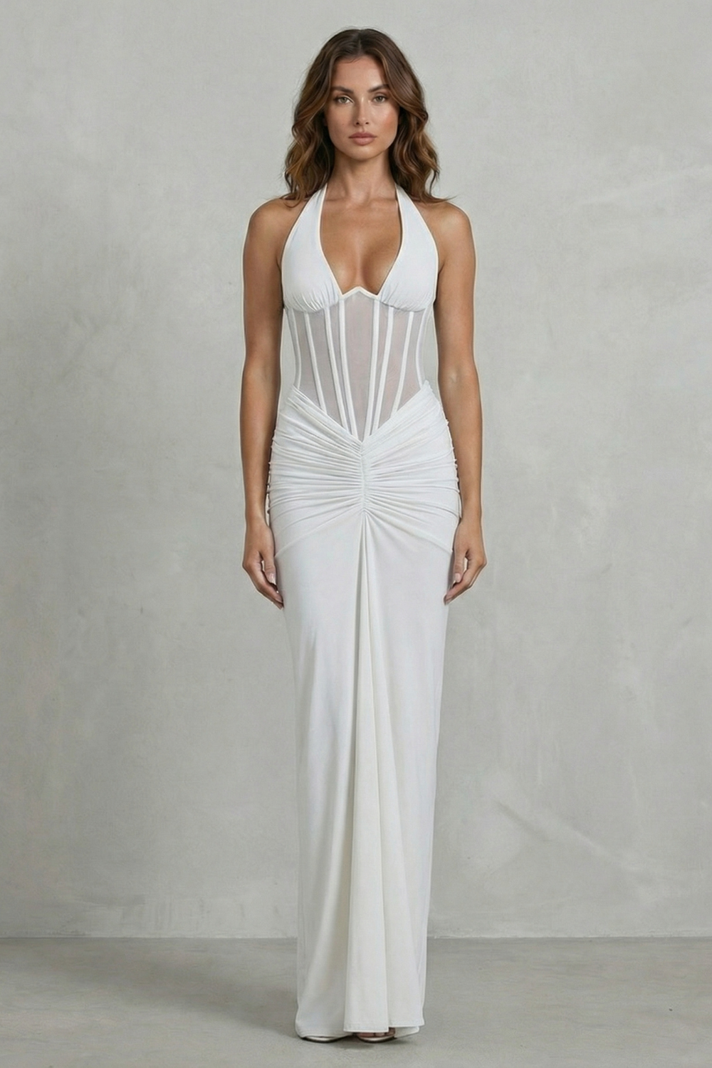 Verity – Sculpted allure – Women’s Halter Neck Corset Maxi Dress-10598837911895-OLVIA ROSE LONDON