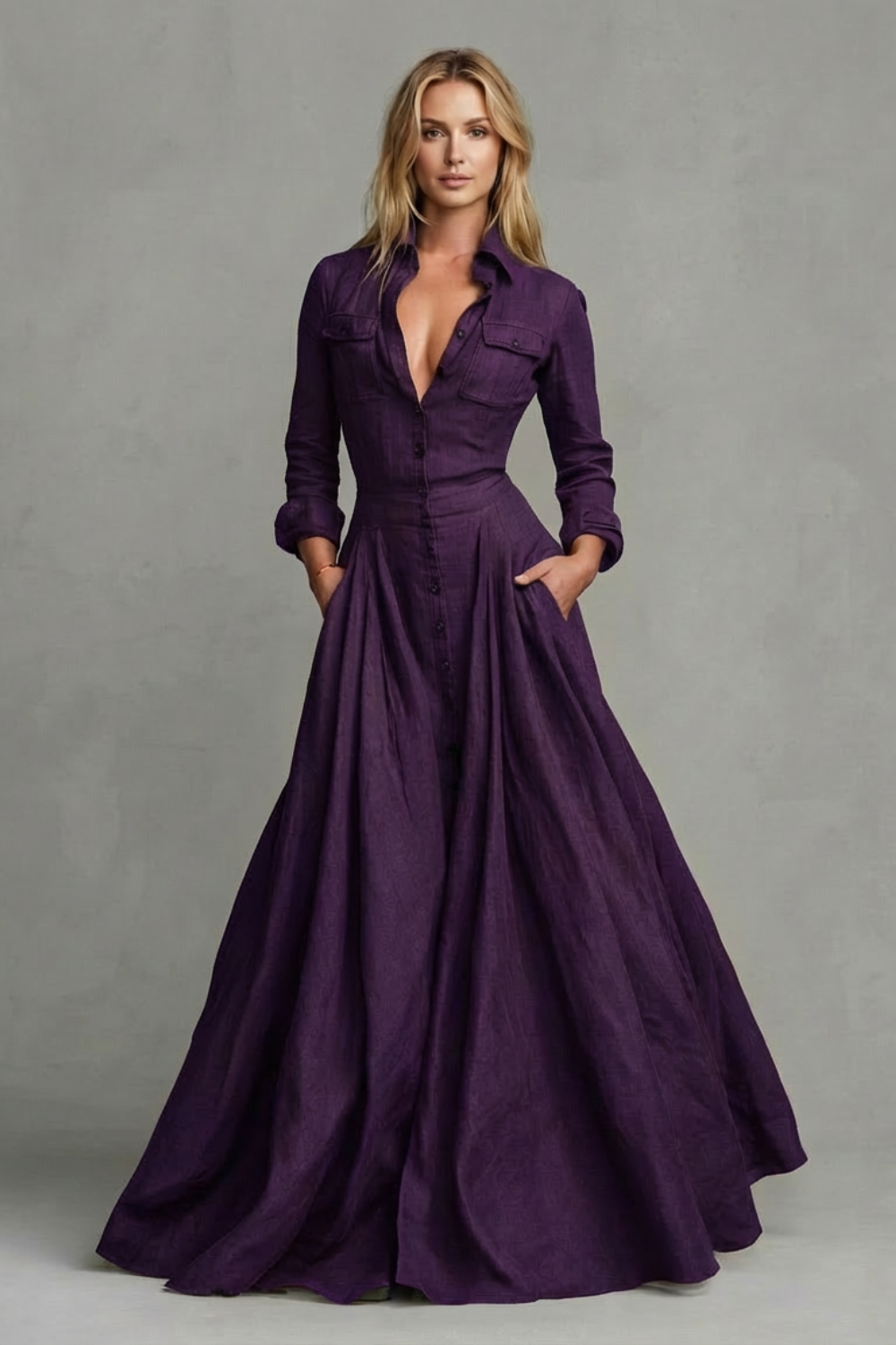 Verona – Long-Sleeved Collared Maxi Dress – Timeless Elegance for Autumn/Winter-10494058004823-OLVIA ROSE LONDON