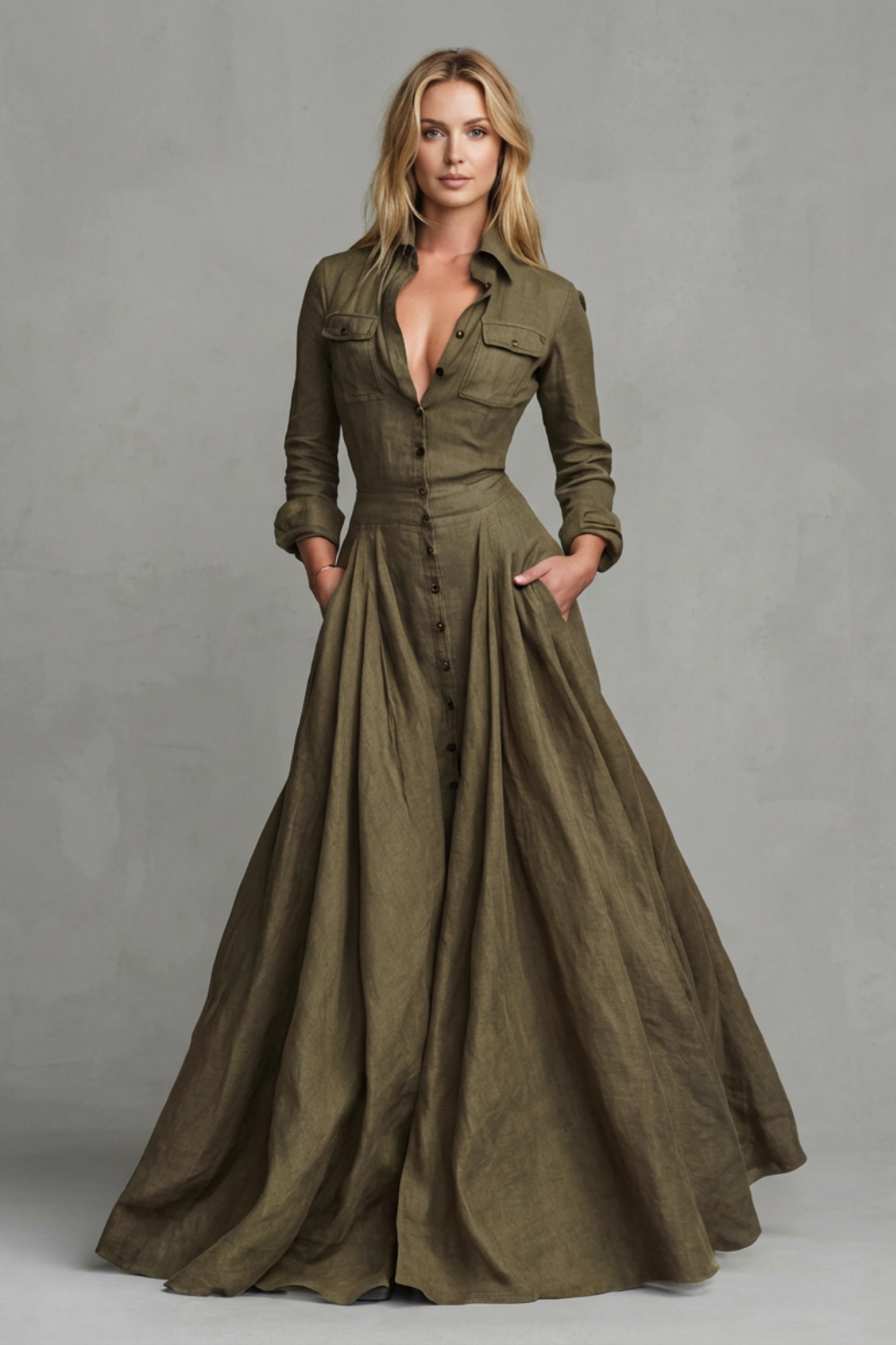 Verona – Long-Sleeved Collared Maxi Dress – Timeless Elegance for Autumn/Winter-10494058004823-OLVIA ROSE LONDON