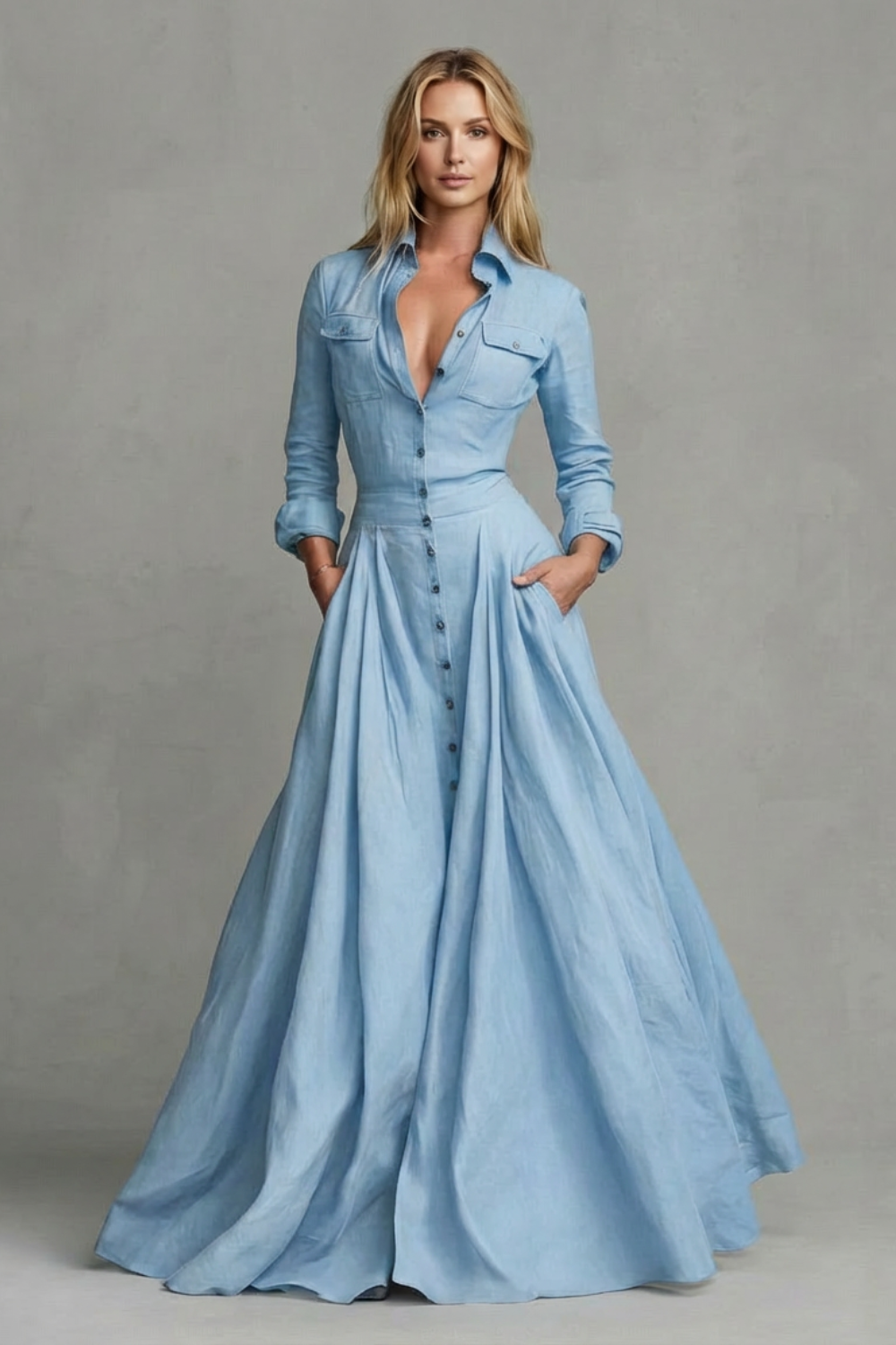 Verona – Long-Sleeved Collared Maxi Dress – Timeless Elegance for Autumn/Winter-10494058004823-OLVIA ROSE LONDON