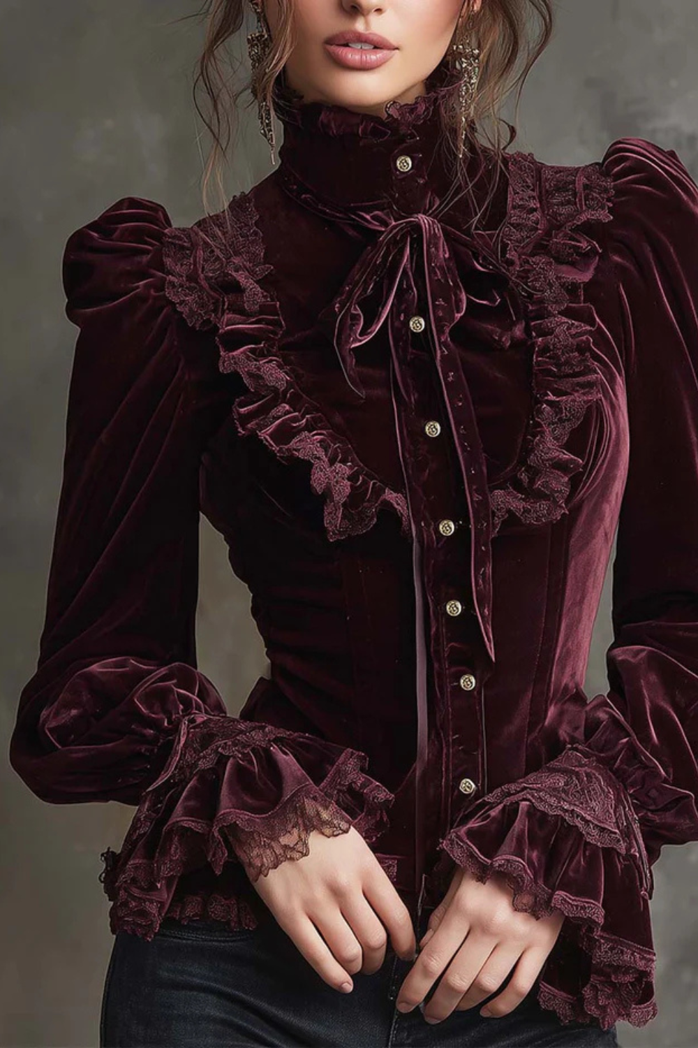 Vignoletta – Ruffled velvet lace – Victorian blouse-10434780397911-OLVIA ROSE LONDON