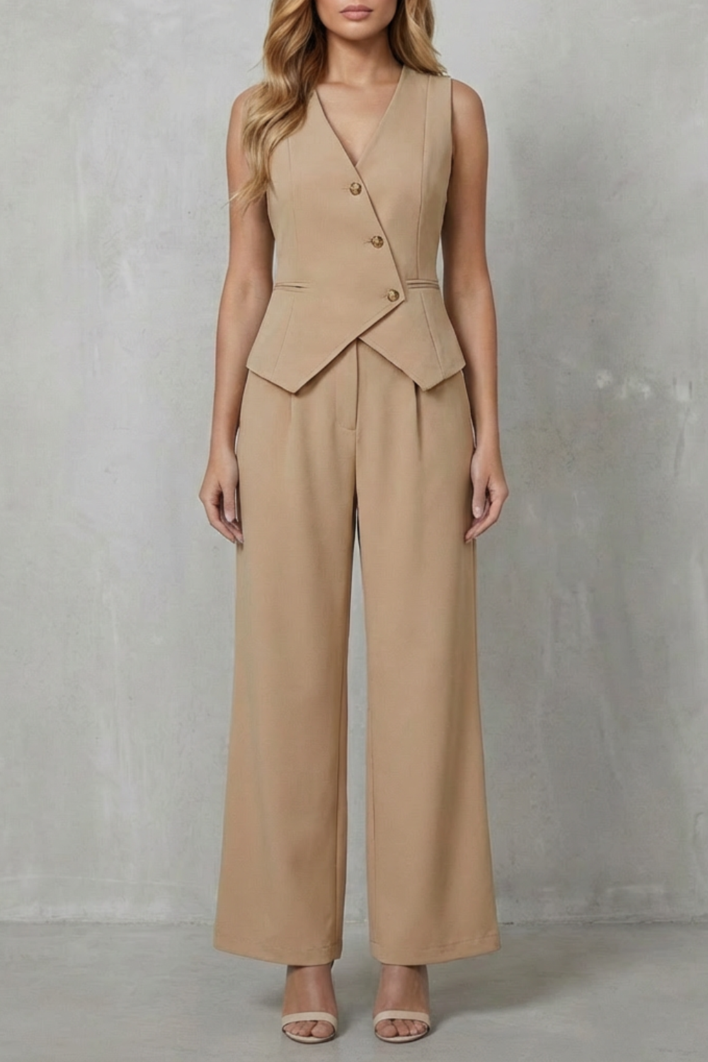 Vionna – Sleeveless Buttoned Suit Set – Chic Commuter Style-10510587691351-OLVIA ROSE LONDON