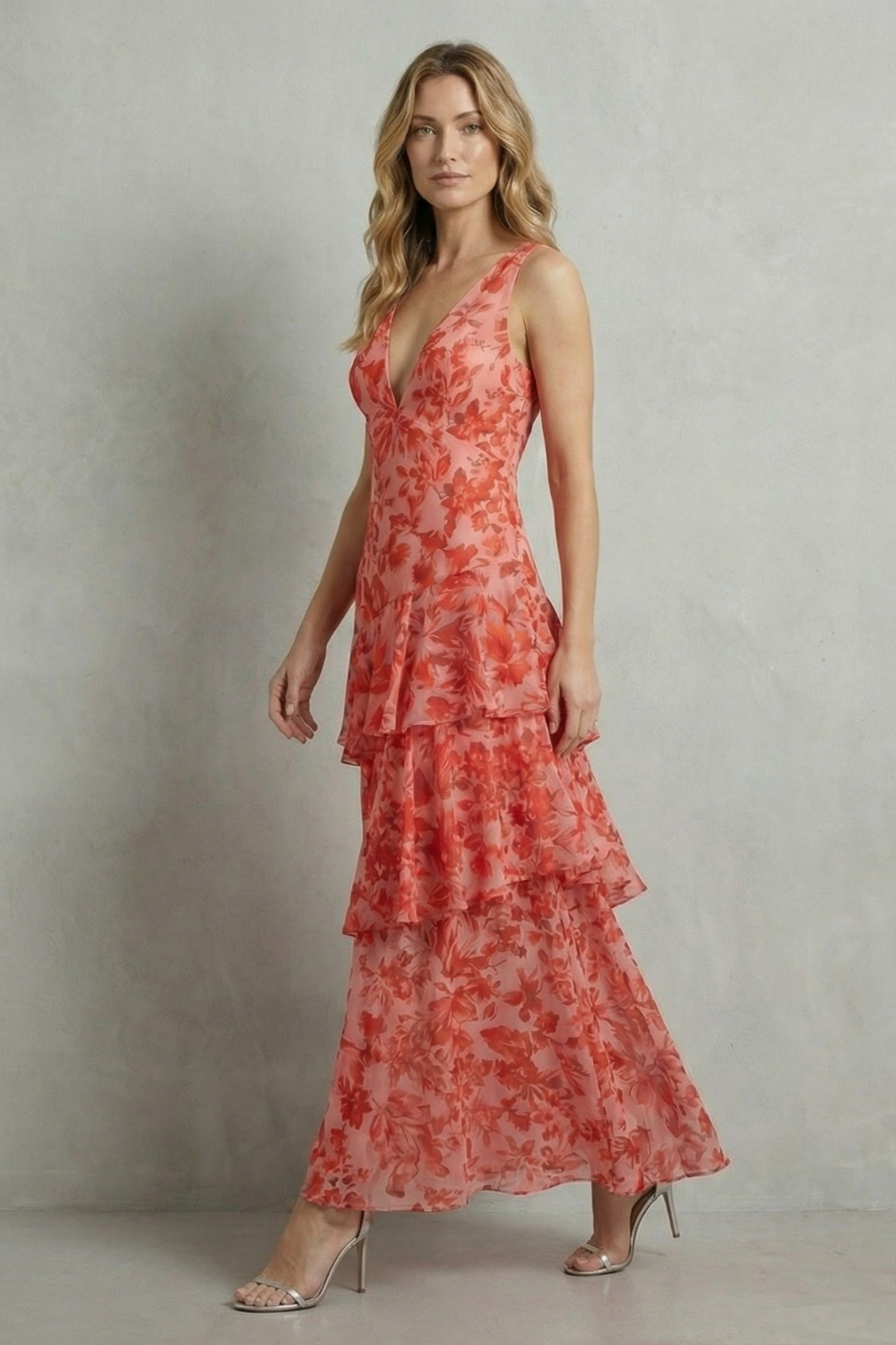 Virella – Crimson blossom layers – Tiered chiffon maxi dress-10601526624599-OLVIA ROSE LONDON