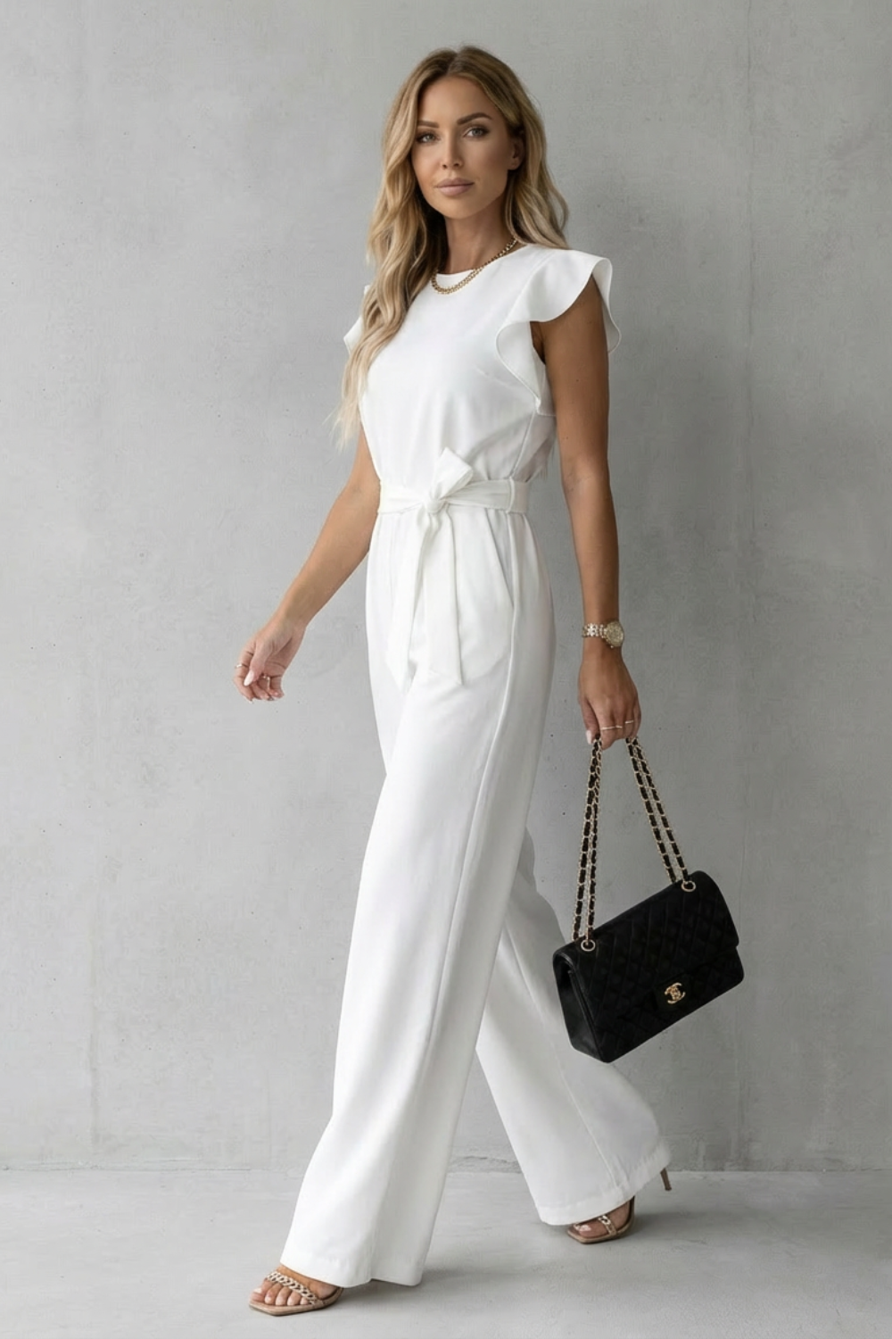 Virelle – Ruffle sleeve belted – Wide-leg jumpsuit-10510350418263-OLVIA ROSE LONDON