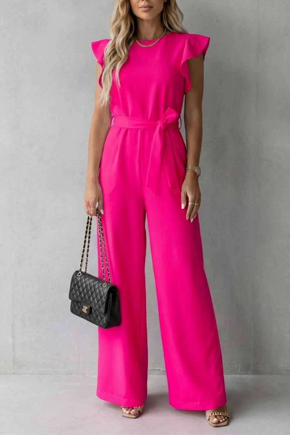 Virelle – Ruffle sleeve belted – Wide-leg jumpsuit-10510350418263-OLVIA ROSE LONDON
