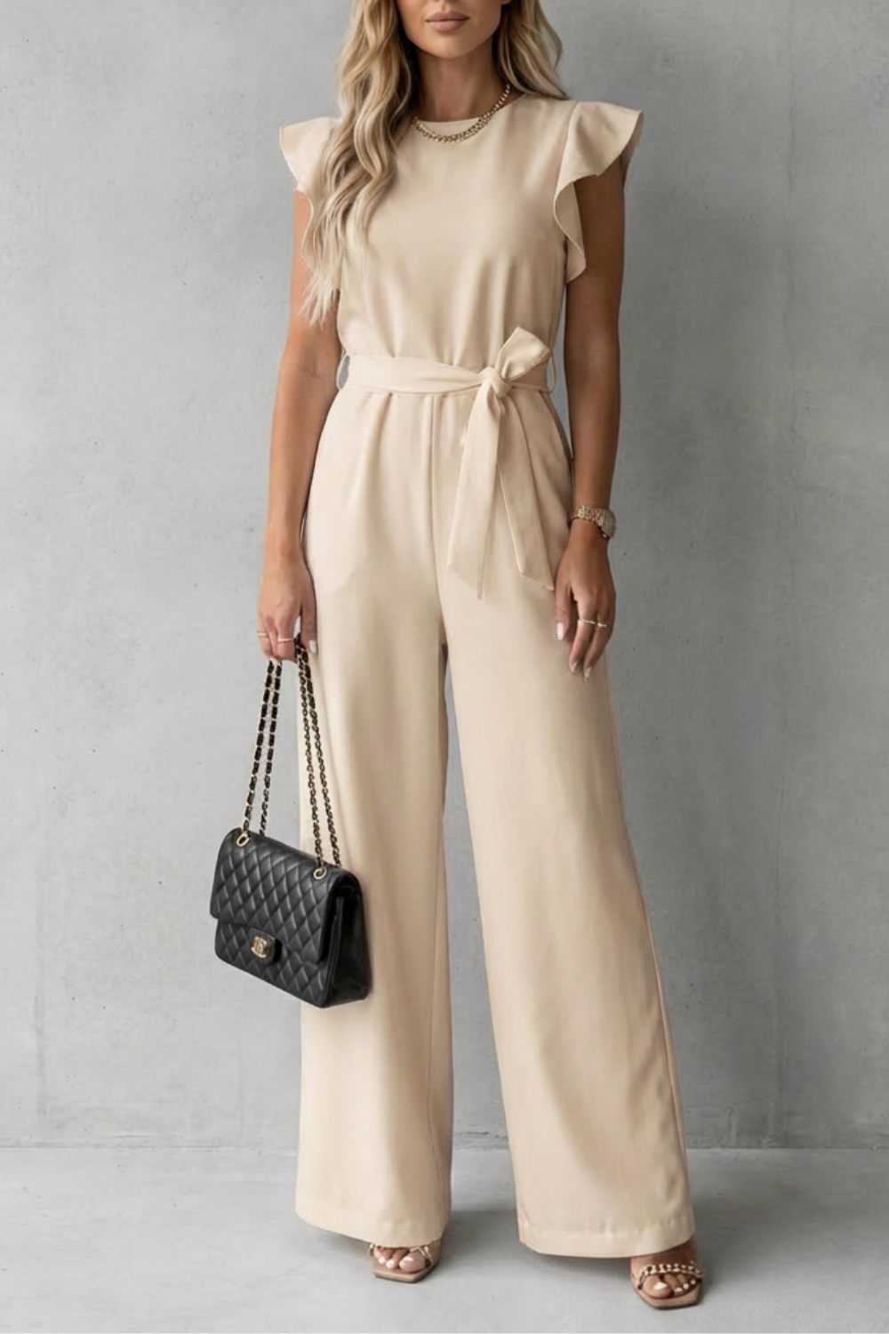 Virelle – Ruffle sleeve belted – Wide-leg jumpsuit-10510350418263-OLVIA ROSE LONDON