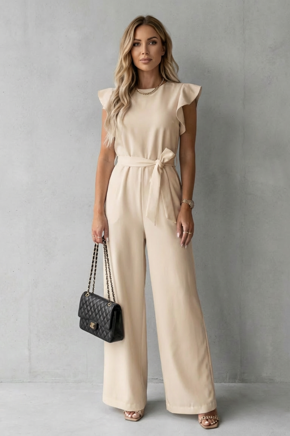 Virelle – Ruffle sleeve belted – Wide-leg jumpsuit-10510350418263-OLVIA ROSE LONDON