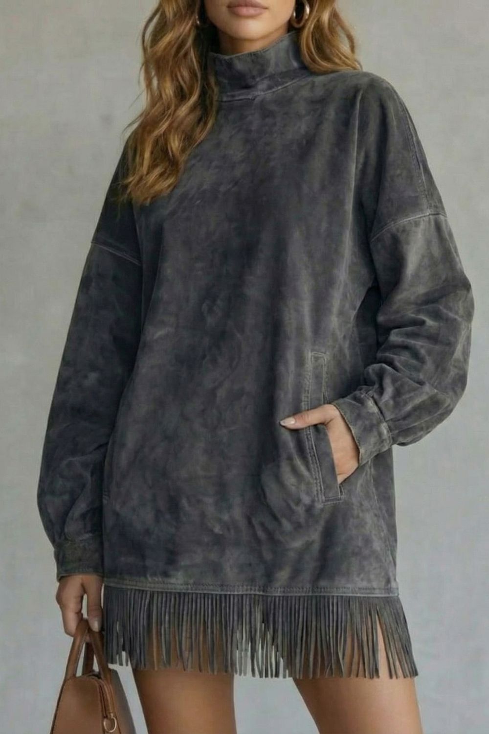 Viretta – Suede fringe detail – Turtleneck mini dress-10452939899223-OLVIA ROSE LONDON