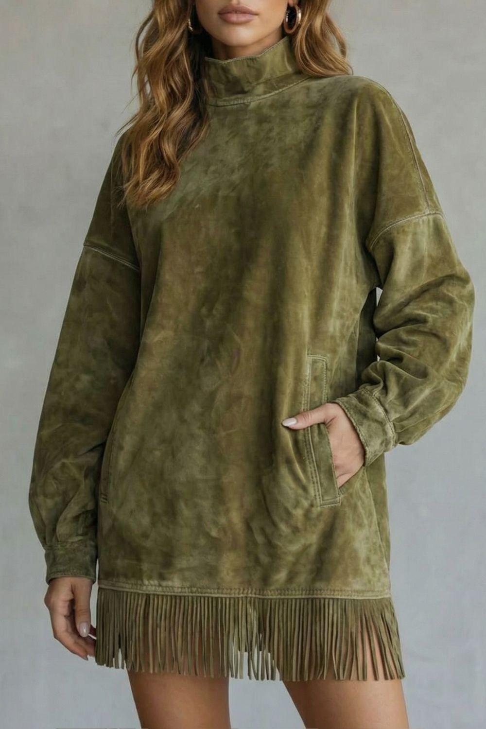 Viretta – Suede fringe detail – Turtleneck mini dress-10452939899223-OLVIA ROSE LONDON