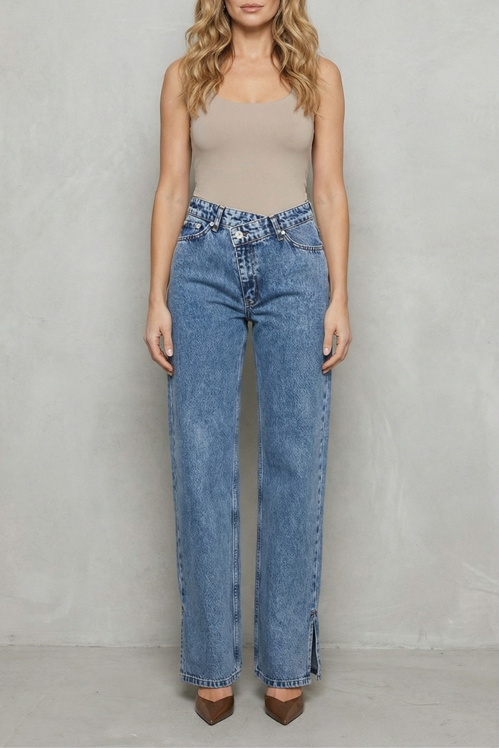 Virezza – Cross button detail – Straight leg jeans-10427394326871-OLVIA ROSE LONDON