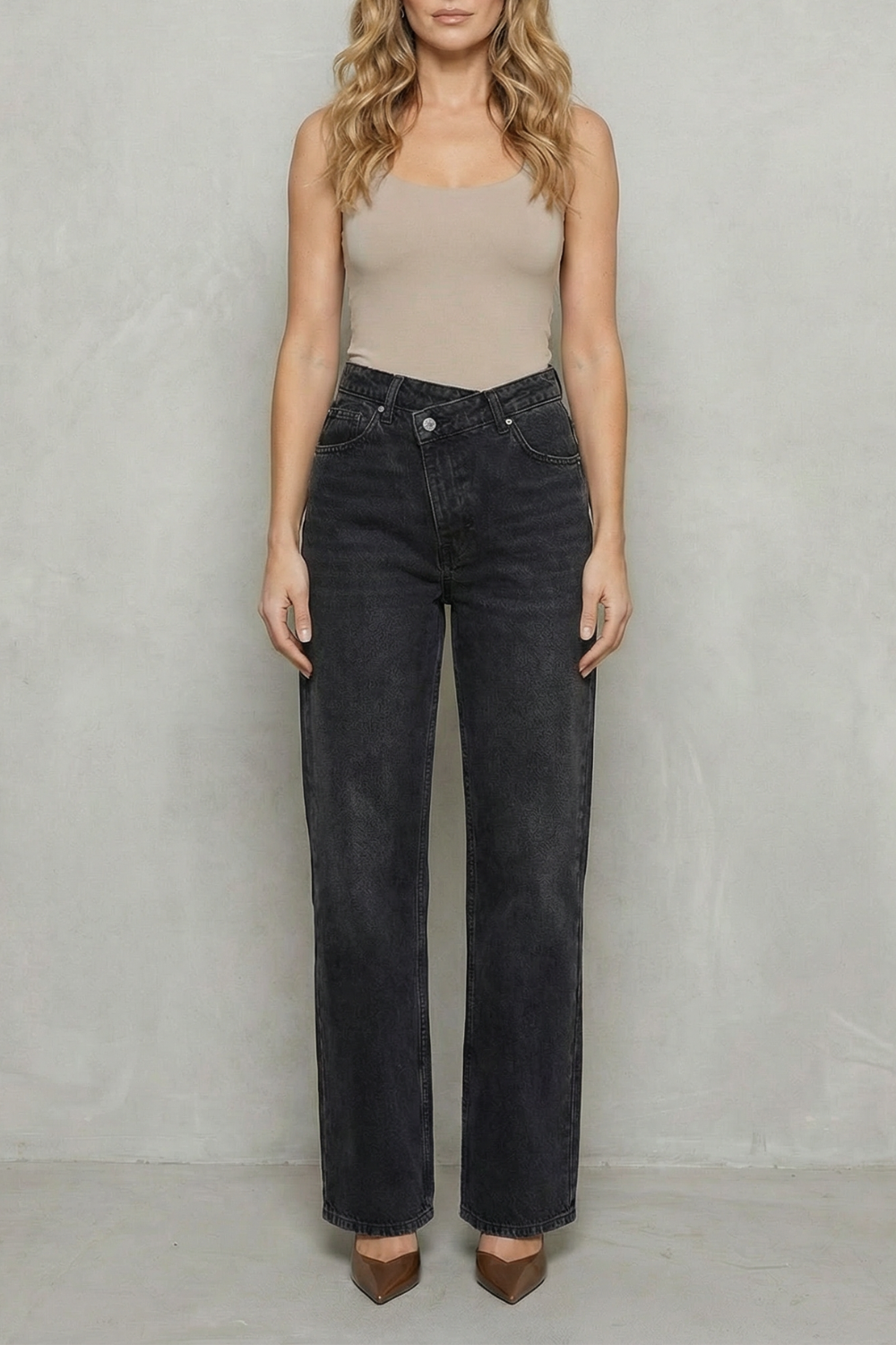Virezza – Cross button detail – Straight leg jeans-10427394326871-OLVIA ROSE LONDON