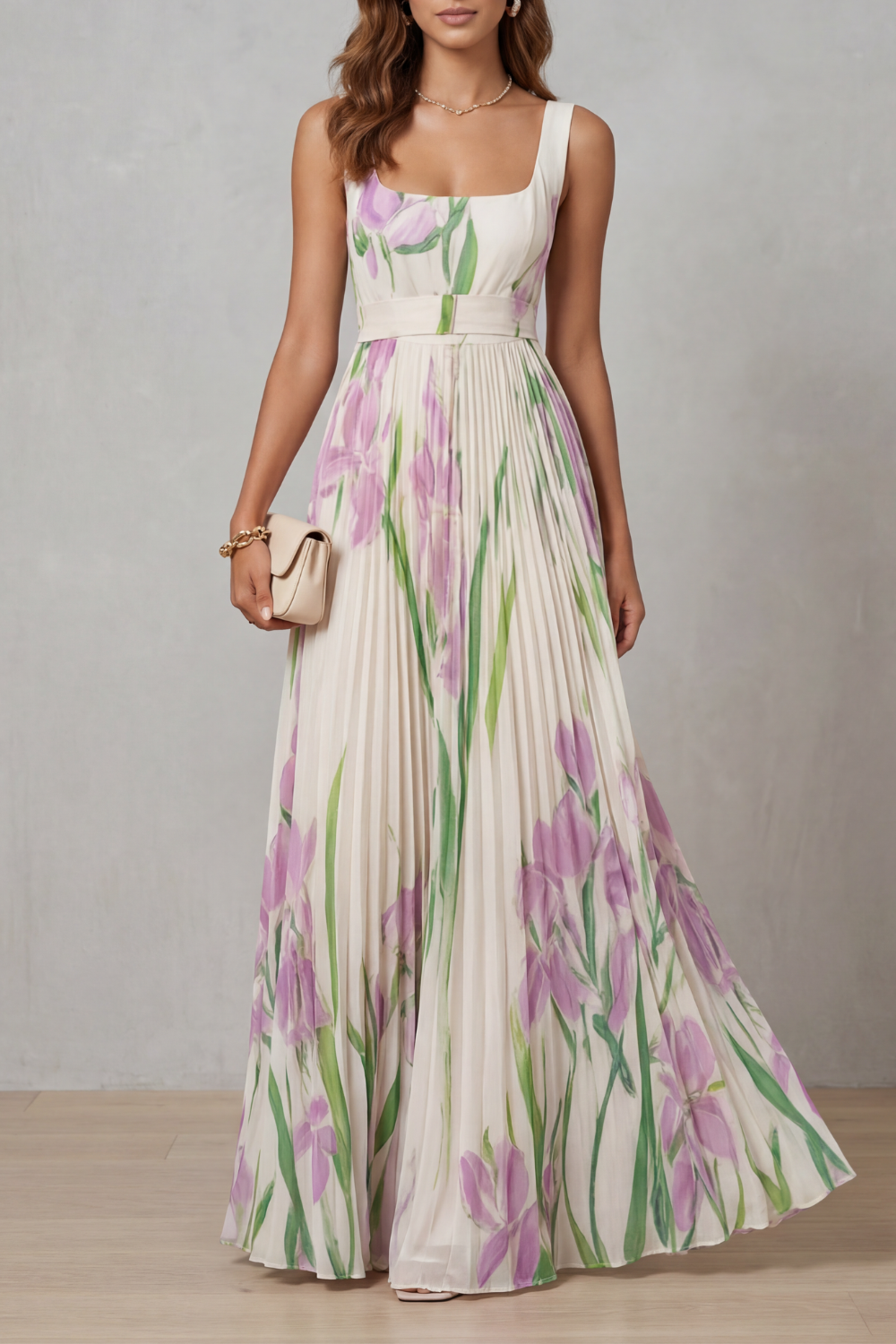 Vivienna – Watercolour floral – Pleated maxi dress-10490755514711-OLVIA ROSE LONDON