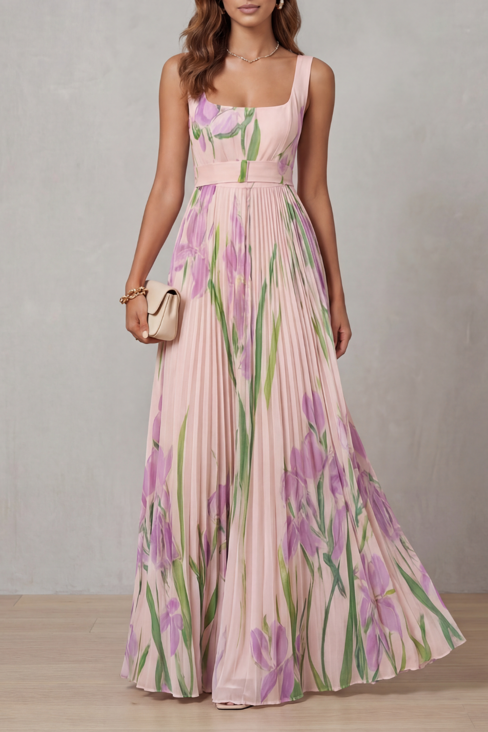 Vivienna – Watercolour floral – Pleated maxi dress-10490755514711-OLVIA ROSE LONDON
