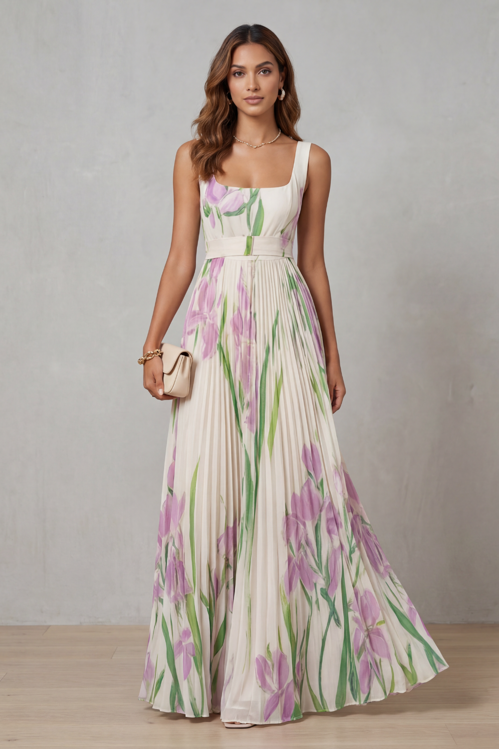 Vivienna – Watercolour floral – Pleated maxi dress-10490755514711-OLVIA ROSE LONDON