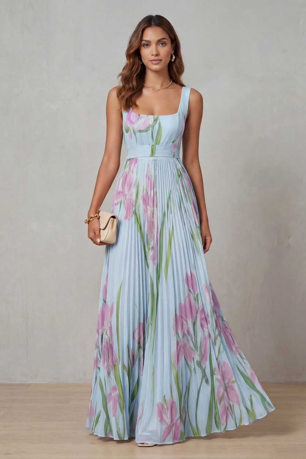 Vivienna – Watercolour floral – Pleated maxi dress-10490755514711-OLVIA ROSE LONDON