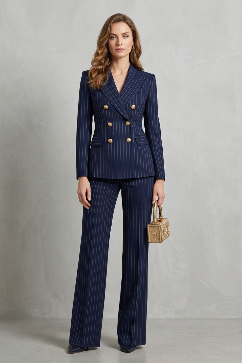 Vivienne – Double-Breasted Pinstripe Power Suit – Two-Piece Set-10508115804503-OLVIA ROSE LONDON