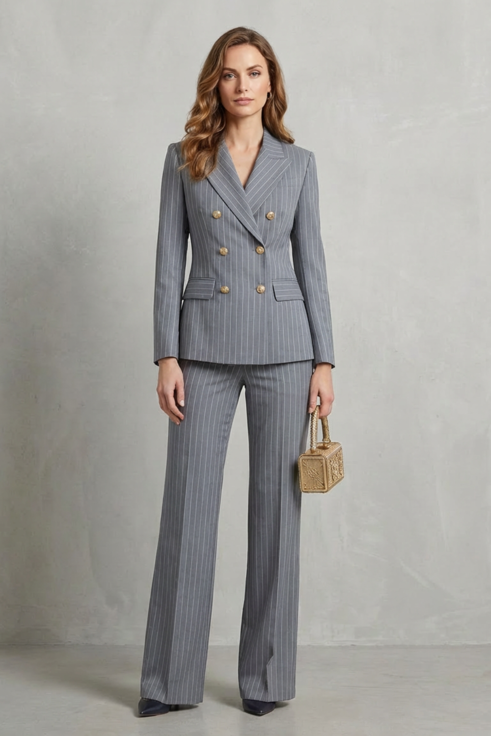 Vivienne – Double-Breasted Pinstripe Power Suit – Two-Piece Set-10508115804503-OLVIA ROSE LONDON