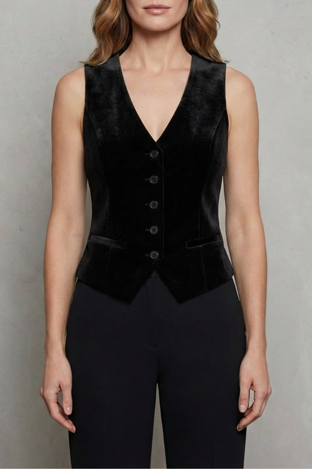 Viviette – Velvet Waistcoat Vest – Vintage-Inspired Buttoned Sleeveless Top-10497655505239-OLVIA ROSE LONDON